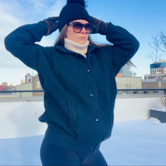 New Wool Pea Coat Vintage England Bomber Button Down Black Jacket - Picture 8 of 16